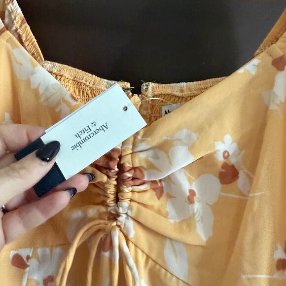ABERCROMBIE | Orange Floral Flutter Sleeve Keyhole Mini Dress | Small BNWT - Picture 7 of 8